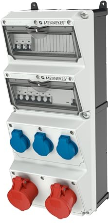 MENNEKES AMAXX Kombi CEE 2x16A, 3x SCHUKO, FI 40A, LS 16A, IP44 | mit FI Typ A, 2x CEE 16 A 5-polig 400 V, 3x SCHUKO, FI 40 A 4-polig 30 mA, LS 16 A, IP44, vorverdrahtet