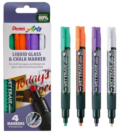 Pentel Semi-Permanent Wet-Erase Liquid Glass & Chalkboard Marker - Pack of 4