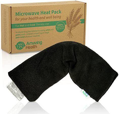 Amazing Health Unscented Wheat Bags Microwavable Heat Pack - Soft Black Fleece, Made in UK, 42cm Long, Heat Pad for Pain Relief