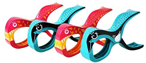 4 Stück Tuuli Beach Towel Clips - Hochwertige Strandtuchklammern im Premium Design (Sharky Pink/Papagei Türkis)