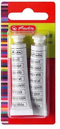 Herlitz 8642100 Deckweiß, 2 Tuben á 7,5 ml / Set (Deckweiß + Mischpallete + Pinsel-Set)
