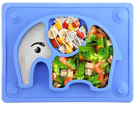 Baby Teller, Silikon Rutschfester Baby Tischset für Baby Kleinkind und Kinder,kinderteller passend für die meisten Hochstuhl-Tabletts 26 x 20 x 3 cm (Blau)