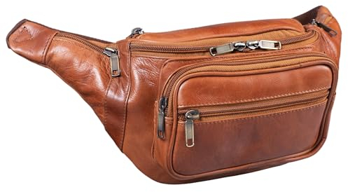 STILORD 'Maverick' Leder Bauchtasche Gürteltasche Umhängetasche Hüfttasche Kameratasche Handy Reise Festival Trekking Damen Herren weiches Leder, Farbe:Cognac - glänzend