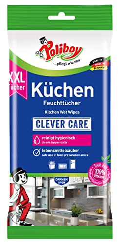 POLIBOY XXL Küchen Feuchttücher - Feuchte Reinigungstücher für den Haushalt - Mit Orangenduft - 1x 24 Tücher - Made in Germany