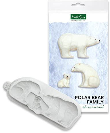 Katy Sue Polar Bear Family Silicone Mould for Cake Decorating & Craft. Largest 87 x 47 x 15, Smallest 25 x 30 x 10 Millimetres for Fondant, Air Dry & Polymer Clay by Katy Sue Moulds. UK-Made