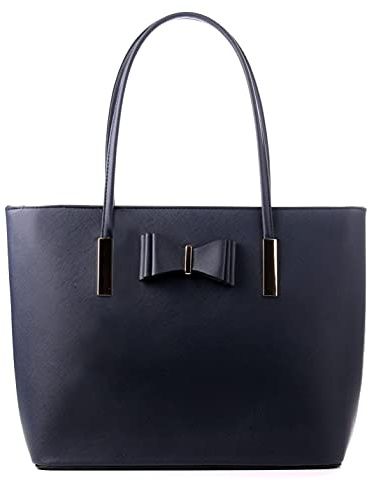 WEDMAY Large Handbags for Women, Navy Tote Bags for Women with Zip, School Handbag for Girls, Women's Laptop Tote Bag, Ladies Fashion Simple Shoulder Shopper Designer Bags(Navy)