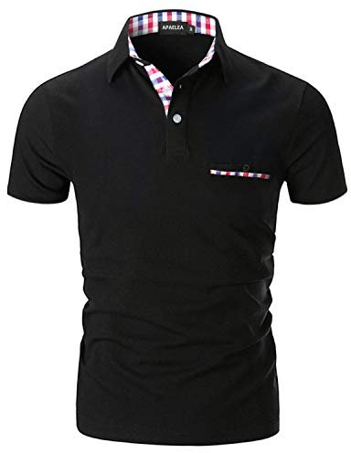 APAELEA Poloshirt Herren Kurzarm Einfarbig Freizeit Plaid Spleißen Golf T-Shirt,A-Schwarz,XL
