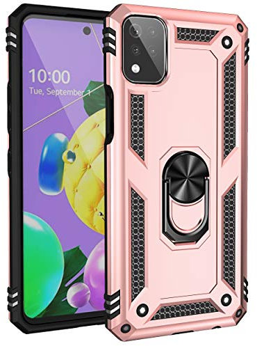 BestST Schutzhülle für LG K53/LG K52, Schutzhülle LG K53/LG K52 + Displayschutzfolie, stoßfest, militärisch [Robuste Hülle] Heavy Duty Shock Proof Schutzhülle mit Ring Ständer Rosegold