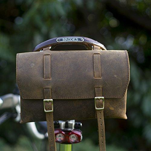 London Craftwork Large Bicycle Bag Genuine Leather Saddle/Handlebar/Frame Bag Vintage Brown XL-RAW