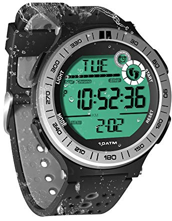 Pédomètre Montre-Bracelet Homme sous-Marin Montre de Plongée 10 ATM Etanche avec Fonction de Chronomètre de Tour et Réveil, Format 12/24 Heures Sélectionnable