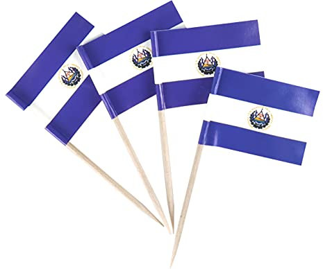 JBCD 200 Stück Salvador-Flagge Zahnstocher Cupcake-Topper Dekorationen, Cocktail-Zahnstocher-Flagge Salvadoran Kuchen Topper Picks Mini Kleine Flagge Cupcake Picks Sticks