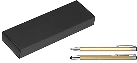 Metall Schreibset mit Gravur / Touchpen Kugelschreiber + Druckbleistift / gold