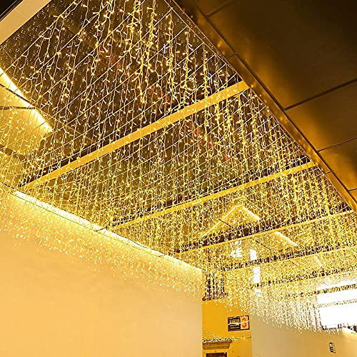 AufuN 10m LED Vorhang Lichterkette Lichtervorhang, 8 Modi Lichterketten mit Stecker, IP44 Wasserdicht, LED Lichter für außen innen Garten, Hochzeit, Weihnachten, Party(10M, 400 LED, Warmweiß)