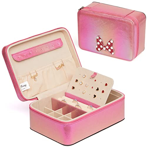 Disney Boîte à bijoux de voyage Minnie Mouse avec nœud métallique et fermeture éclair