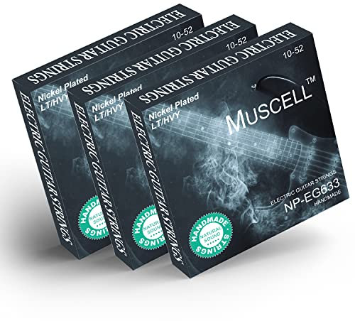 MUSCELL Corde per chitarra elettrica fatte a mano in acciaio esagonale placcato nichel con estremità a sfera colorate, confezione da 3, 6 corde, leggere, pesanti, 10-52
