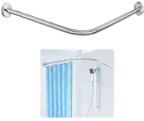 SJASD Barre de Douche Angle,Tringle à Rideau de Douche en Forme de L Extensible,Tringle à Rideau de Douche Baignoire en Forme de sans Percer Acier Inoxydable Antirouille,D
