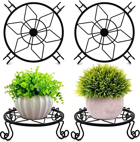 Lyellfe 4 Pack Metal Planter Stand for Indoor Outdoor, Black Flower Pot Stand, 9 Inches Heavy Duty Plant Holder, Perfect for Home, Balcony, Garden, Patio