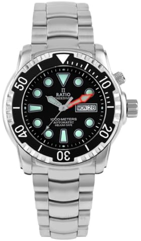 RATIO FreeDiver Heliumsichere Taucheruhr, Saphirglas, analog, japanische automatische Taucheruhr, 1000 m wasserdicht, Taucheruhr für Herren, Schwarz , FreeDiver