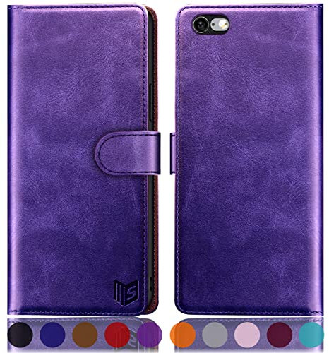 SUANPOT for iPhone 6 Plus/6S Plus 5.5 Inch case with [Credit Card Holder][RFID Blocking],PU Leather Flip Book Protective Cover Women Men for apple 6 Plus Phone case Purple