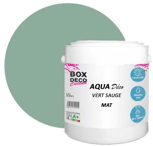 BOX DECO COULEURS Peinture murale acrylique aspect mat Aqua Déco - 2,5L, Vert Sauge