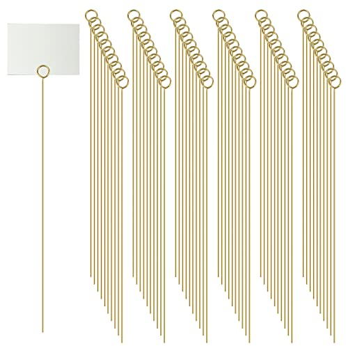 WANDIC 60 Stück florale Tischkartenhalter, Metalldraht, Blumenplektren, Clips, goldener Stern, Herz, rund, Basteldraht, Ringschlaufe, Fotoklammer, Memo- für Hochzeit, Party, goldfarben, klein