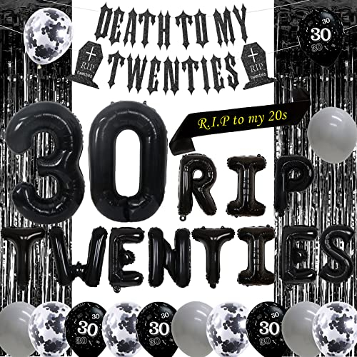 Sursurprise 30. Geburtstag Deko schwarz, 30 Rip Twenties Ballon für Männer Frauen, Tod zu meinem Zwanziger Banner, Rip zu meinem 20er Schärpe ihr oder ihm lustig dreißig Geburtstag Party Supplies