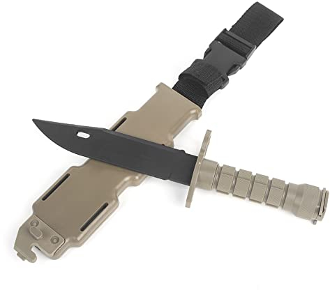 QIRUIMY Tactical M9 Bayonet Plastic Knife,Bendable Rubber Combat Knife with Sheath,Airsoft Military Training Enthusiasts CS Cosplay Dagger Model Dress Up Accessory (Brown)