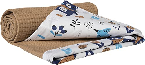 Medi Partners Babydecke Baby Decke Neugeborenen - Kuscheldecke Geschenk Babydecken 75x100cm für Kleinkinder Mädchen Krabbeldecke Kinderbett Kinderwagen 100% Baumwolle (Boho Animals mit Beige Waffel)