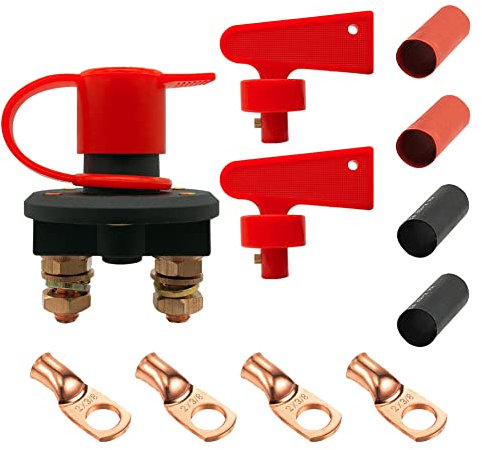 Ampper Battery Disconnect Switch Kit, Isolator Cut OFF Power Kill Master Battery Switch for Marine Car Boat RV ATV Vehicles (2 Keys Kit)