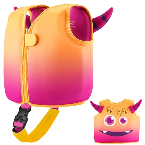 Gilet de Natation pour Enfant Fille et garçon avec Sangles de sécurité réglables Gilet de Bain pour Enfants Âge 1-6 (Pom, 3-6)