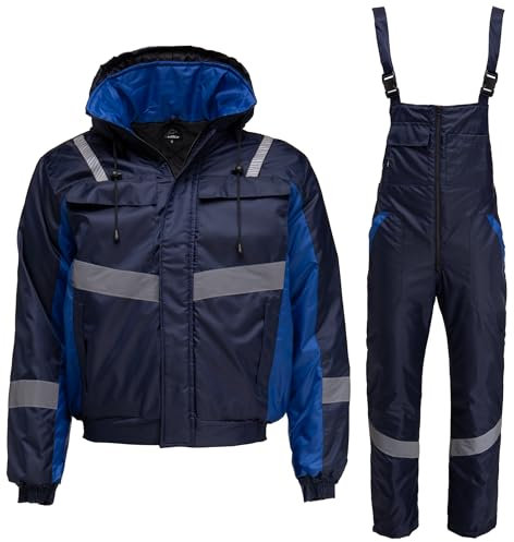 BWOLF Atom Set di abbigliamento da lavoro da uomo invernale giacca da lavoro invernale uomo inverno + salopette da lavoro invernali da uomo antivento impermeabile caldo con cappuccio, Blu, S