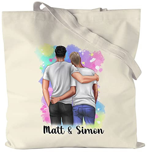 Kiddle-Design Schwules Pärchen Jutebeutel Personalisiert LGBT Paar Gay Couple Geschenk mit Namen Pride Week Rainbow Stofftasche