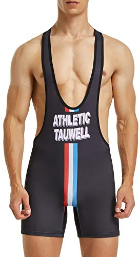 AIEOE Herren Ringertrikot Ringeranzug Wrestling Singlet Trikot Sport Jumpsuit Jockstrap Leotard Athletic Supporters Gewichtheben Jock Bodysuit Einteilige Ärmellose - XXL