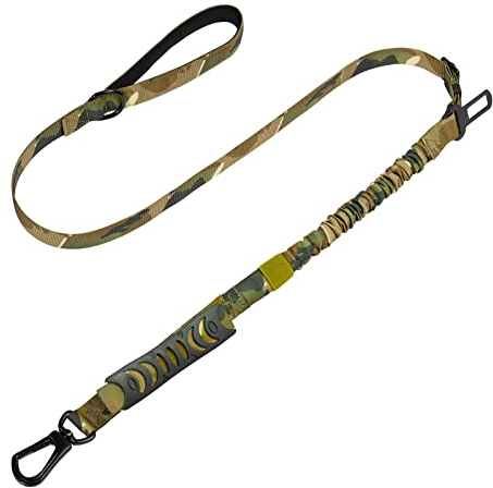 Hundeleine mit integriertem Kurzführer Leine 2 Handschonende gepolsterte Heavy Duty No Pull Handschlaufen Doppelgriff Führleine mit elastischem Bungee für große und mittelgroße Hunde Camo