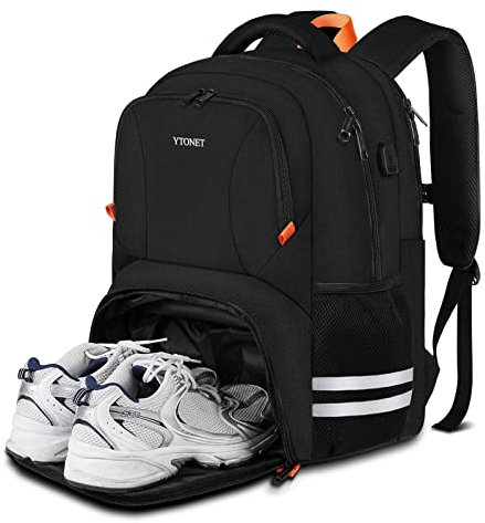 Ytonet Gym Backpack for Men, 15.6 Inch Travel Laptop Backpack with Shoe Compartment, Anti Theft Water Resistant Gym Rucksack with USB Port, Sports Rucksack, Casual Daypacks, Camping, Hiking, Black