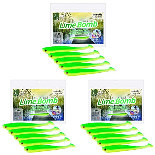 Zite Fishing Gummifische Zander Set – Inzite Shad 12cm Diverse Farben - 15STK Fängige Gummiköder Zanderangeln - Softbait Angelköder UV-Aktiv (Lime Bomb)