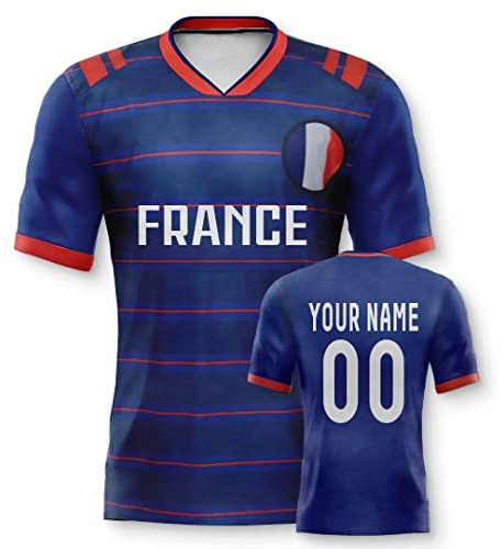 Frankreich Personalisiertes Weltmeisterschaft Fussball Trikot mit Ihrem Namen und Nummer für Herren Damen Kinder Casual Sport Fan T-Shirt Trikot Geschenk Blau