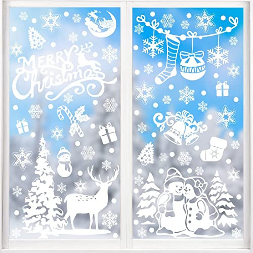 DERAYEE 8 Bögen Weihnachten Fensteraufkleber, wiederverwendbar, Weihnachtsaufkleber, Fenster, Schneeflocken, elektrostatischer Aufkleber, PVC, Frohe Weihnachten, Dekoration für Glas, Schaufenster und