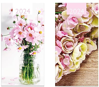 2024 Taschenkalender Hardcover Slimline Planer Wochenansicht Stilvolles Blumendesign