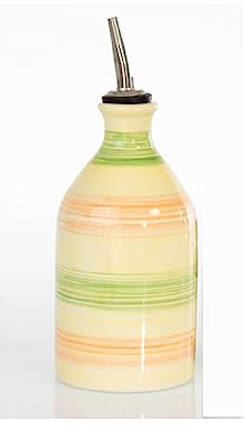 Bottiglia olio in Ceramica,Oliera da Tavolo Dipinta a Mano con Tappo Salvagoccia dim.21 alt. 8 decoro diametro (striscie)