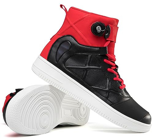 Motorradschuhe für Damen und Herren, atmungsaktive Biker-Motorradstiefel aus Leder mit Knöchelunterstützung, Wasserabweisende rutschfeste Sohlen,Rot,40