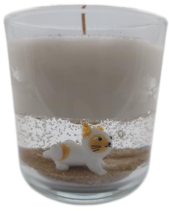 Gelwachs Duftkerze mit Katzenfigur aus Glas als Anhänger und hochwertigem Sojawachs ideal als Wohn-/ Esszimmerdeko und für deinen Herzensmensch