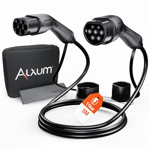 Alxum typ 2 Ladekabel, 11kW/16A/5Meter 3-Phasen auf Typ 2 EV Ladekabel für Elektroautos mit Tragetasche Kompatibel mit allen IEC-62196-2 EV/PHEV