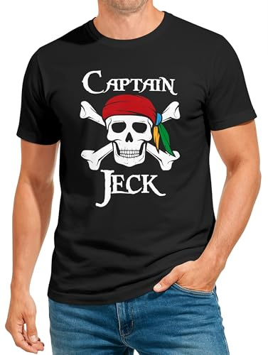MoonWorks® Herren T-Shirt Fasching Karneval Pirat Captain Jeck Kostüm-Ersatz Verkleidung Faschingskostüme Männer Schwarz XXL