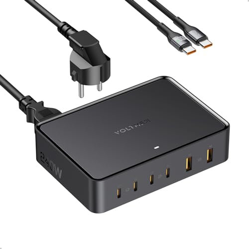 VOLTME Chargeur USB C 240W pour Laptop GaN III Bloc Chargeur Rapide Noir, Alimentation 6 Portes pour Tablette Portable USB C Cellulari pour iPhone 15 / MacBook Pro/Samsung S24/S23 / Pixel