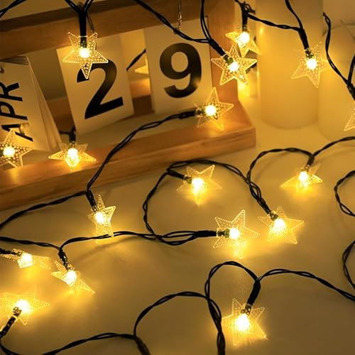 ANTEROOF Solar Lichterkette außen, 50er 7M LED Stern Lichterkette, 8 Modi IP65 Wasserdicht Warm Weiß Lichterkette für Bäume, Weihnachten, Hochzeit, Party, Indoor und Outdoor