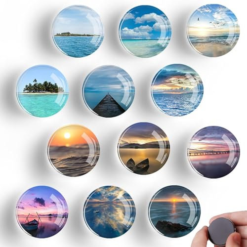 12 Stück Kühlschrank Magnete, Magnete Bunt, Kühlschrankmagnete Dekorative, Magnete für Magnettafel, Kristallglas Magnettafel, für Kühlschrank, Whiteboard, Pinnwand, Küche, Das Meer Farbe