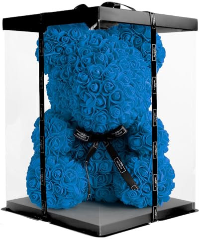 Infinity® - Orso di rose, 40 cm, con scatola e oltre 600 rose eterne, incollate a mano, con profumo, regalo per donne, compleanno o anniversario (rose, orsacchiotto blu, 40 cm)