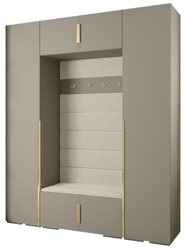 MEBLE KRYSPOL Inova 1 Möbelset - Moderne Garderobe - für Schlafzimmer, Wohnzimmer, Flur, Kinderzimmer - Ankleidemöbel - 236,7x200x47cm - Kaschmir, Paneele Manila 02, Handgriff Gold