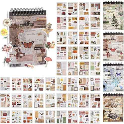 OSLEY Scrapbook Stickers Book, 50 Blatt Washi Ästhetische Vintage Scrapbooking Aufkleber für Fotoalbum,Scrapbooking,Bullet Journal Zubehör,Kalendern,DIY Art Notizbuch